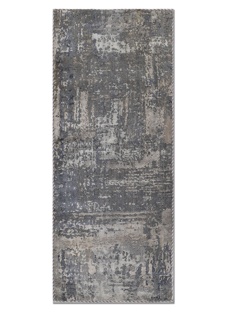 chaos theory by kavi grey and black wool and bamboo silk hand knotted Rug - HeadShot