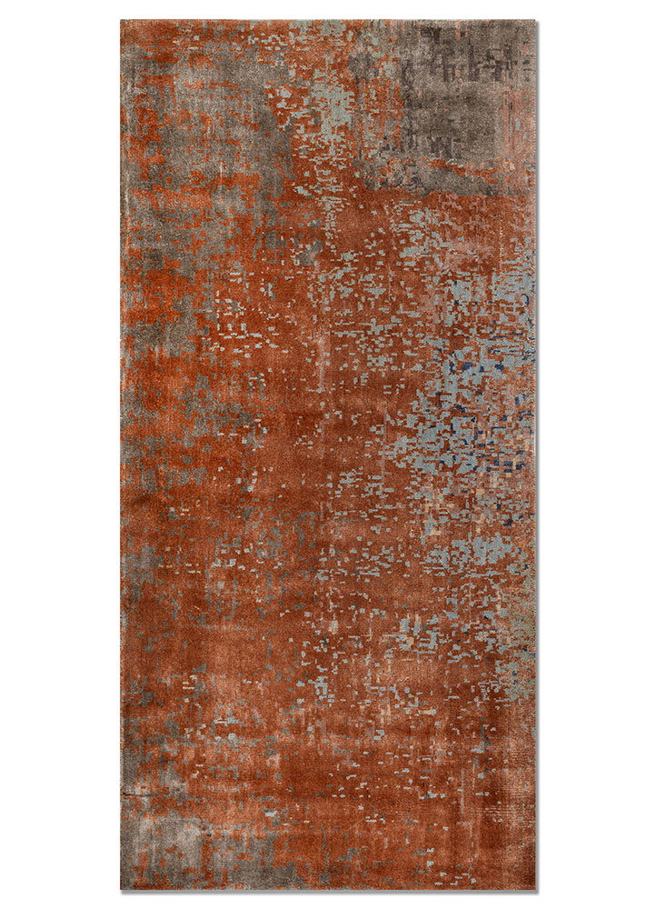 aprezo blue wool and bamboo silk hand knotted Rug - HeadShot