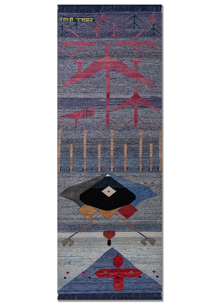 freedom manchaha blue wool and bamboo silk hand knotted Rug - HeadShot