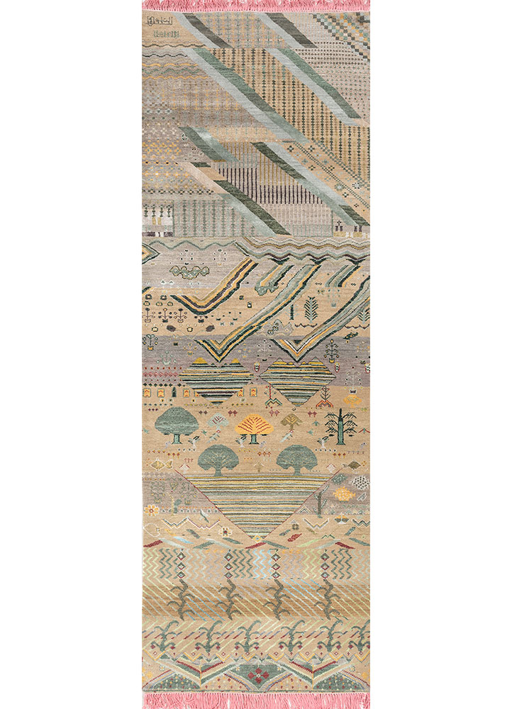 manchaha beige and brown wool and bamboo silk hand knotted Rug - HeadShot