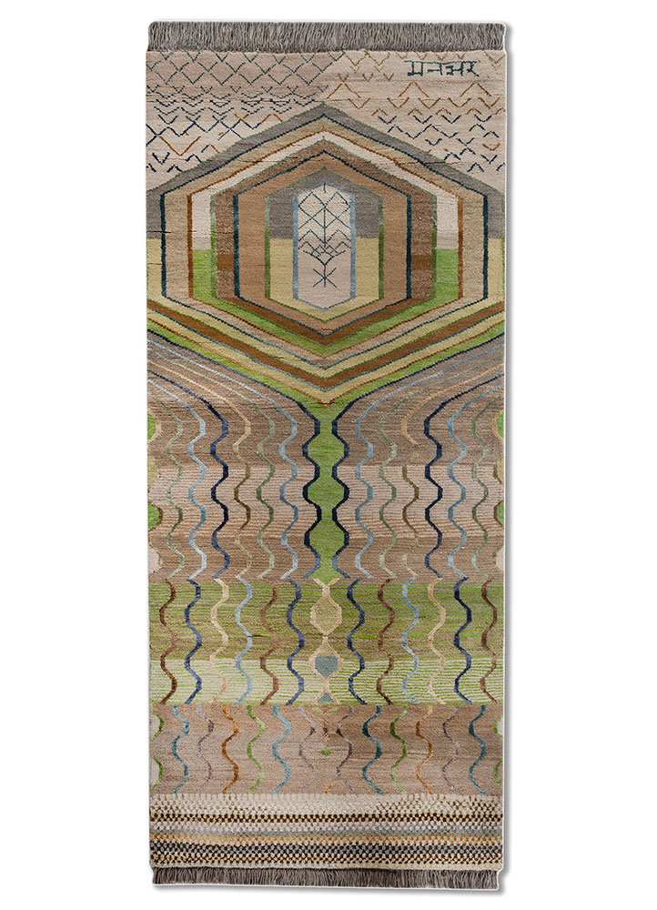 manchaha ivory wool and bamboo silk hand knotted Rug - HeadShot
