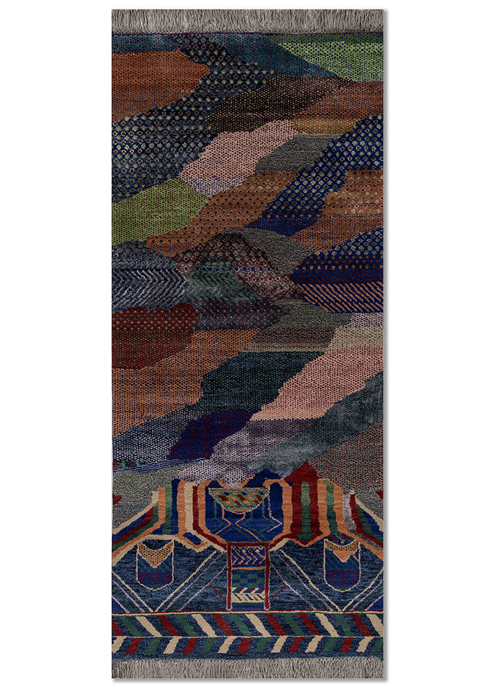 manchaha blue wool and bamboo silk hand knotted Rug - HeadShot