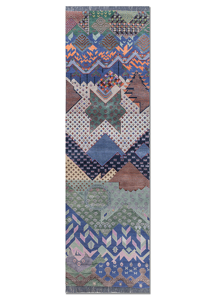 manchaha blue wool and bamboo silk hand knotted Rug - HeadShot
