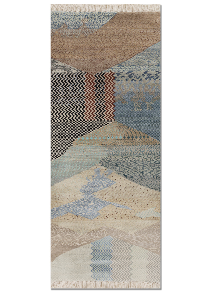 manchaha ivory wool and bamboo silk hand knotted Rug - HeadShot