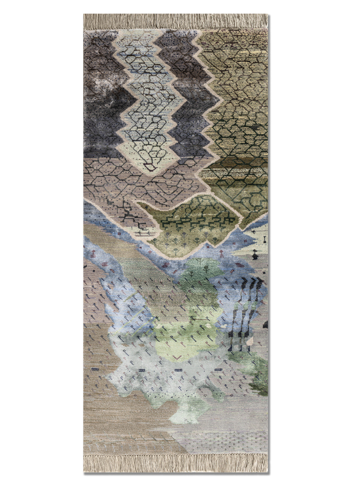 manchaha ivory wool and bamboo silk hand knotted Rug - HeadShot