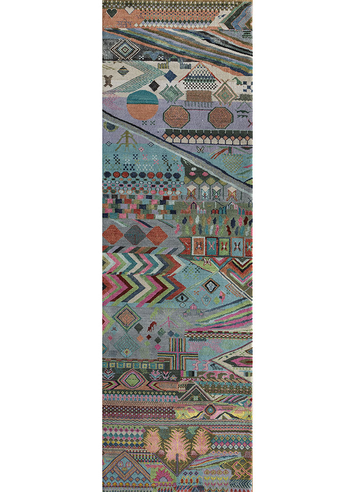manchaha blue wool and bamboo silk hand knotted Rug - HeadShot