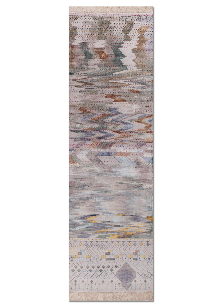 freedom manchaha pink and purple wool and bamboo silk hand knotted Rug - HeadShot