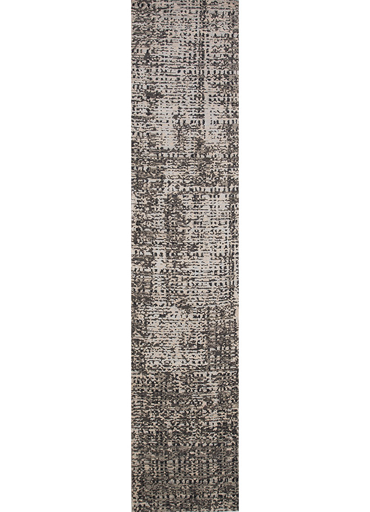 uvenuti grey and black wool and bamboo silk hand knotted Rug - HeadShot