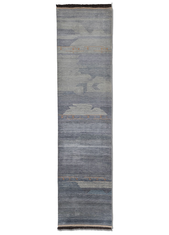 manchaha blue wool and silk hand knotted Rug - HeadShot