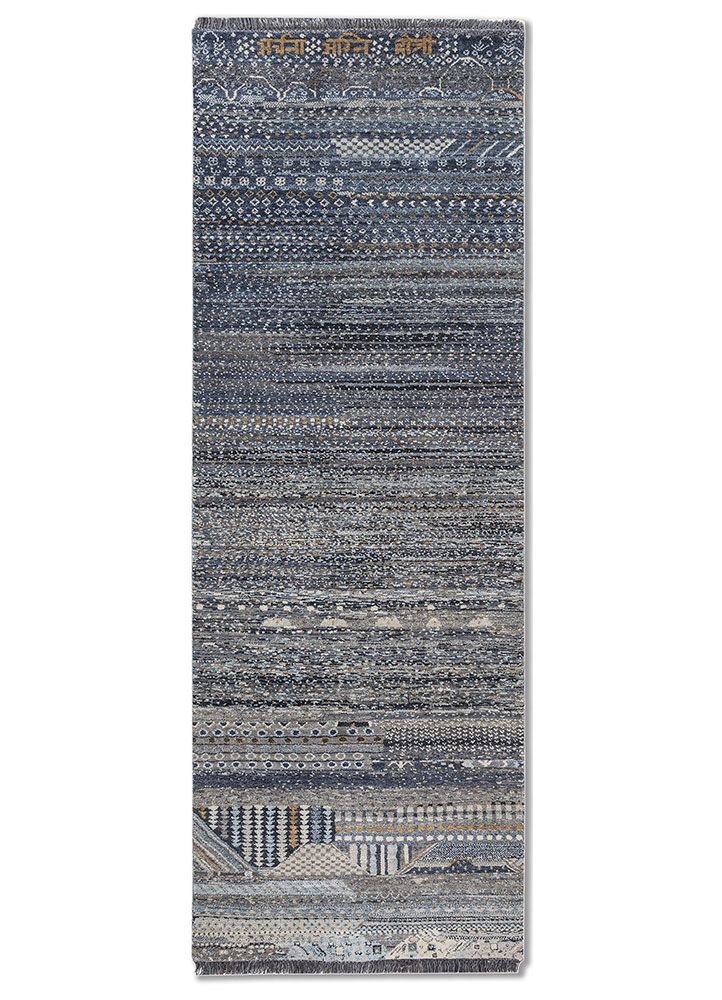 manchaha blue wool and silk hand knotted Rug - HeadShot