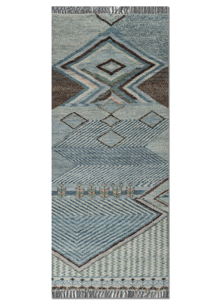 manchaha blue wool hand knotted Rug - HeadShot