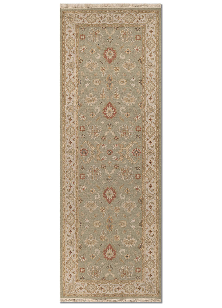 gulnar green wool hand knotted Rug - HeadShot