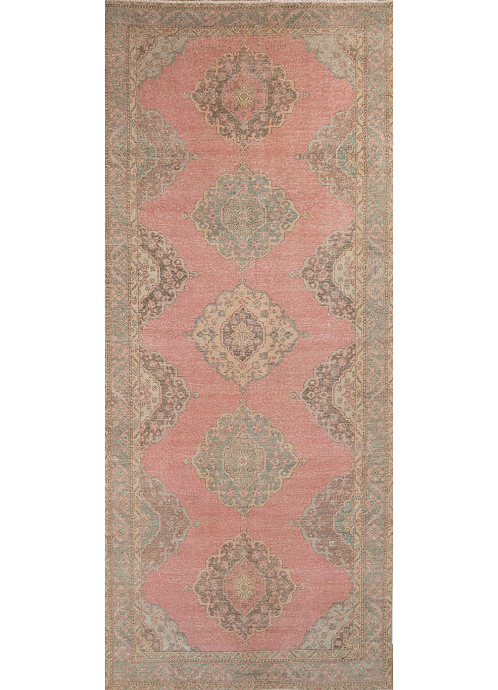 vintage pink and purple wool hand knotted Rug - HeadShot