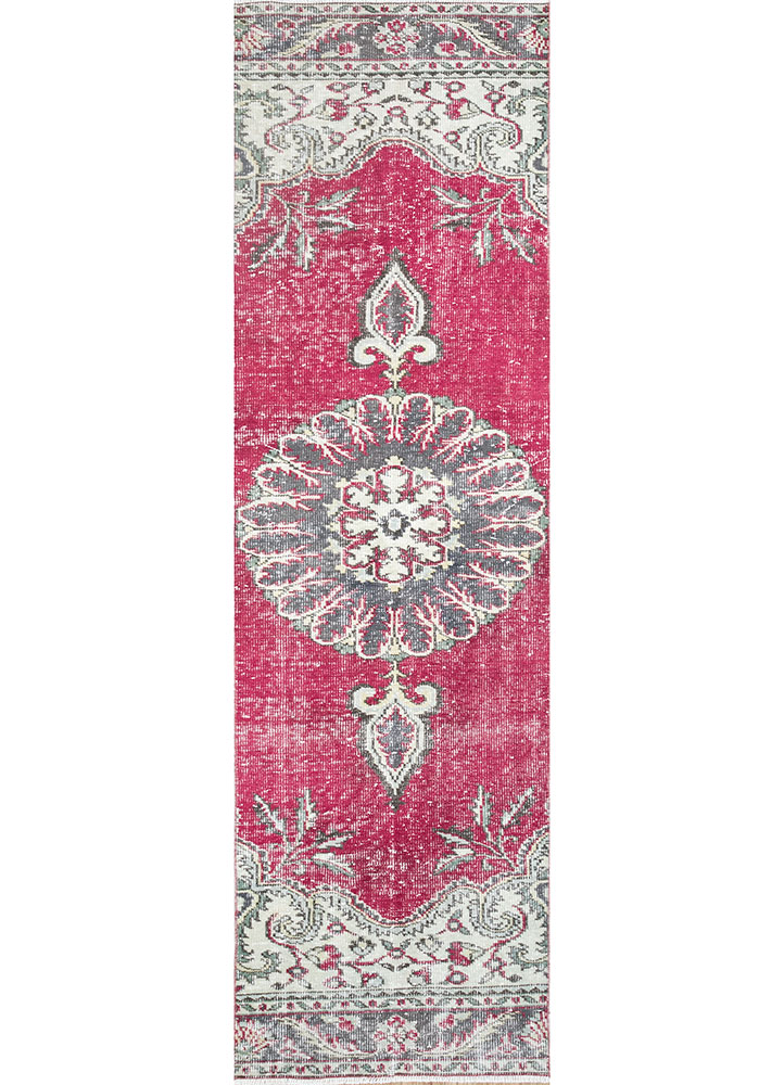 vintage red and orange wool hand knotted Rug - HeadShot