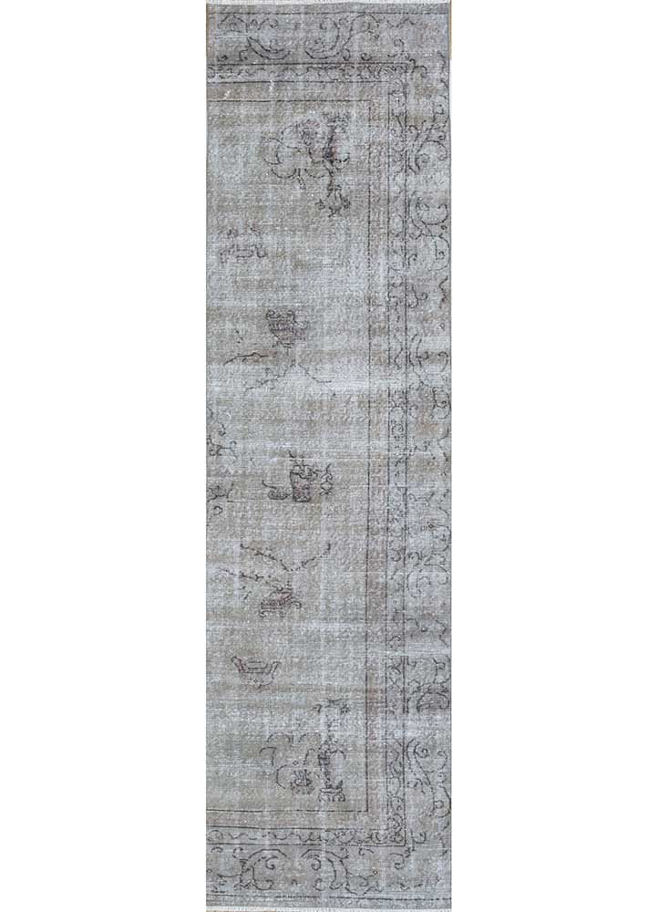 vintage grey and black wool hand knotted Rug - HeadShot
