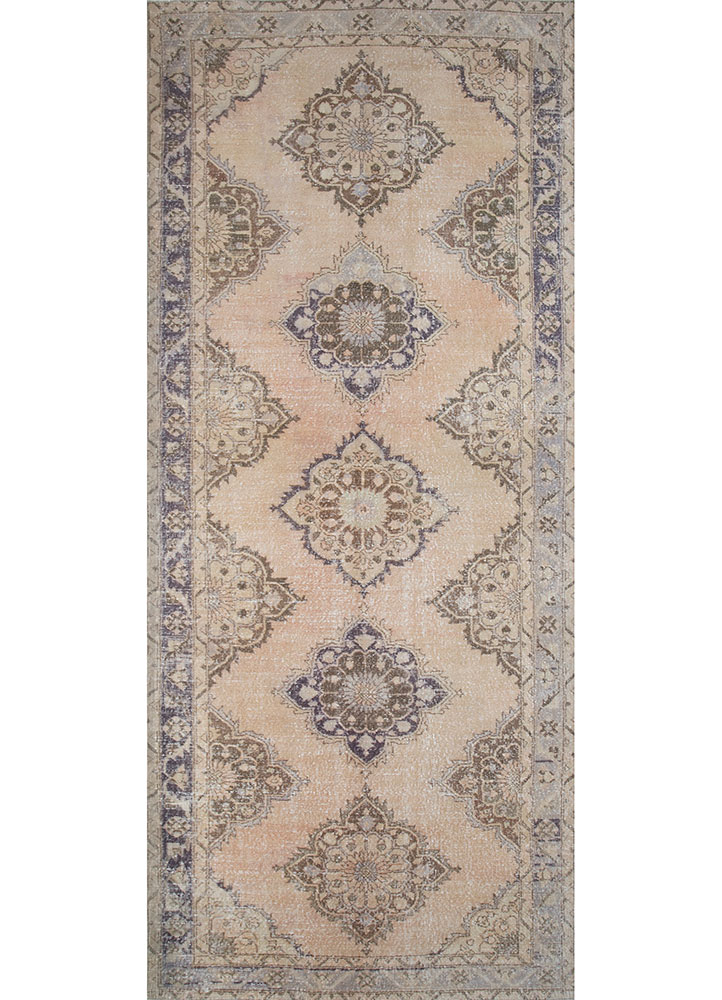 vintage beige and brown wool hand knotted Rug - HeadShot