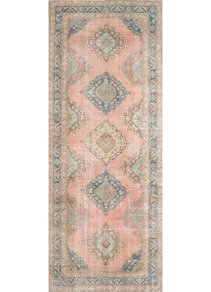 vintage pink and purple wool hand knotted Rug - HeadShot
