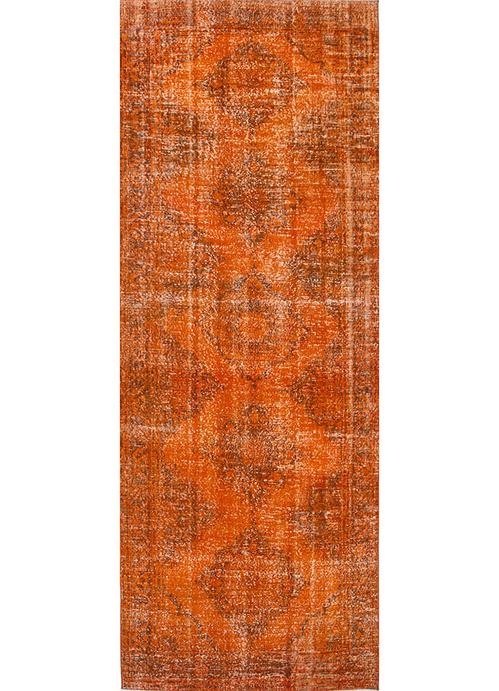 vintage red and orange wool hand knotted Rug - HeadShot