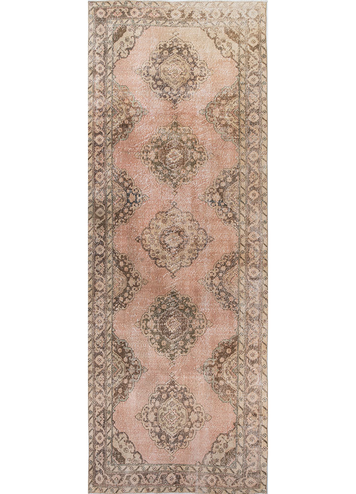 vintage pink and purple wool hand knotted Rug - HeadShot