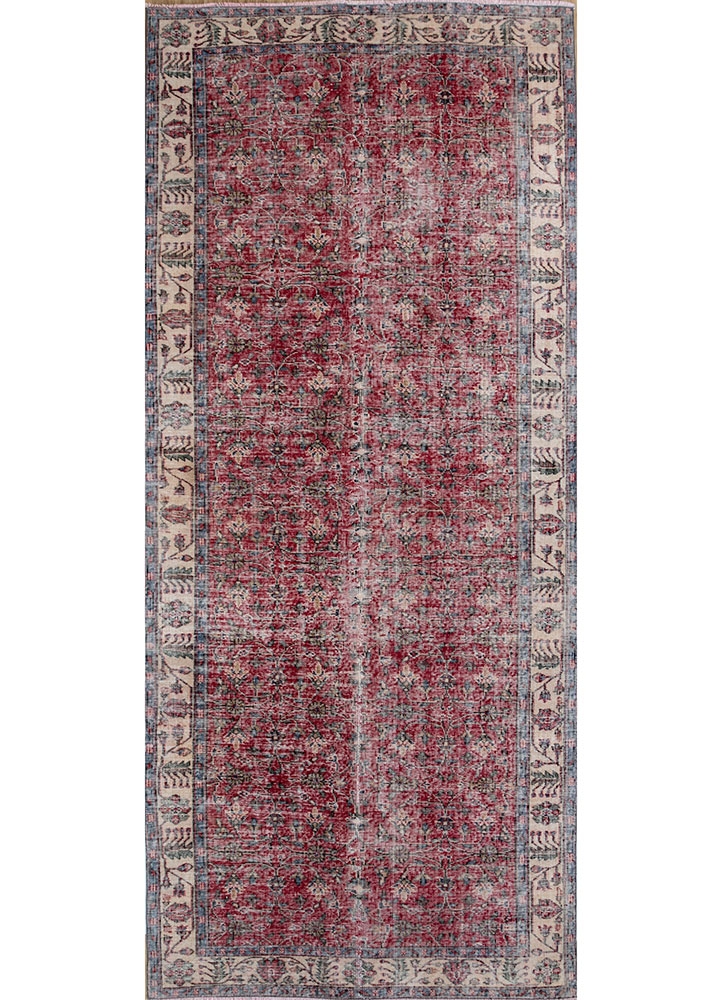vintage red and orange wool hand knotted Rug - HeadShot