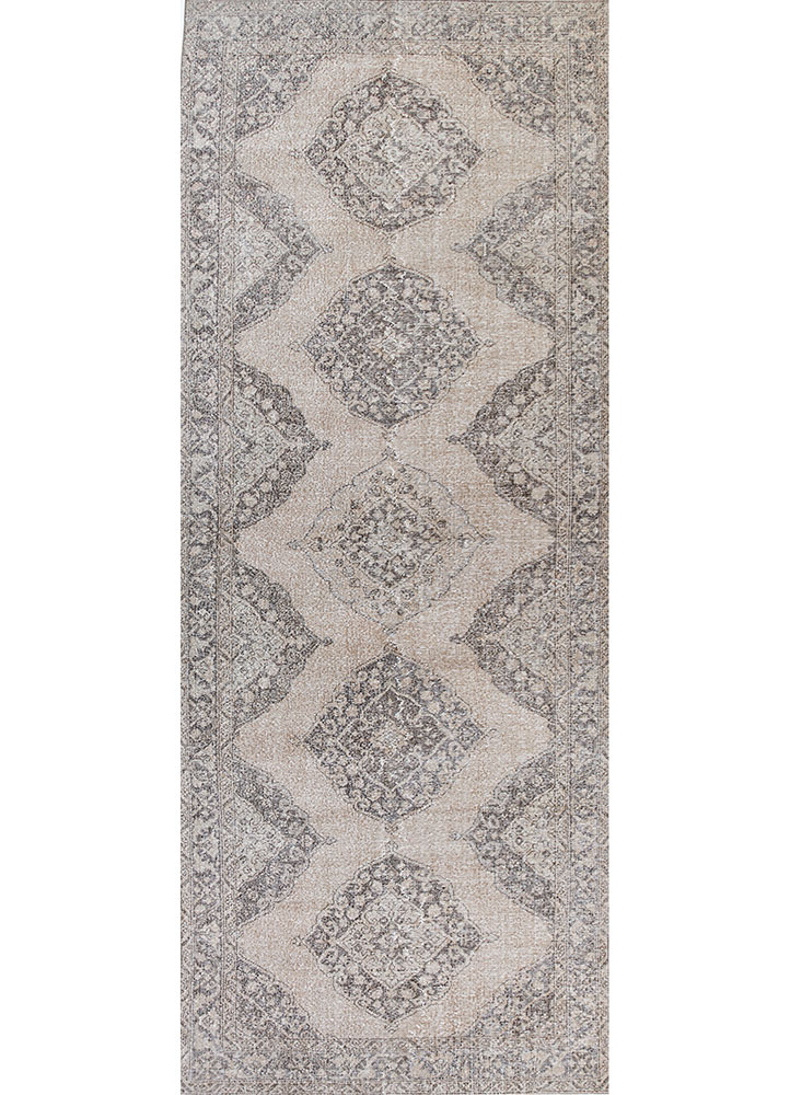vintage beige and brown wool hand knotted Rug - HeadShot
