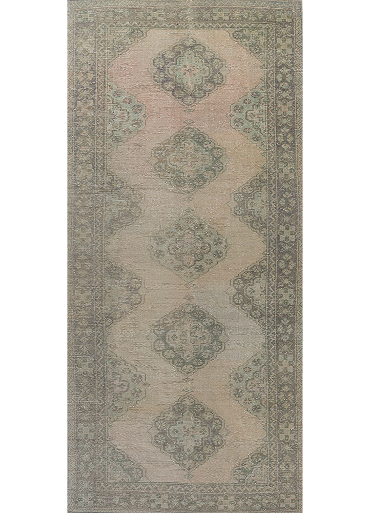 vintage beige and brown wool hand knotted Rug - HeadShot