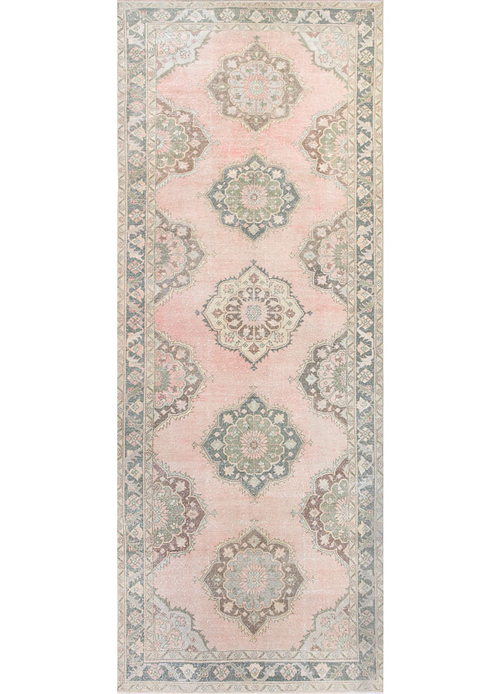 vintage pink and purple wool hand knotted Rug - HeadShot