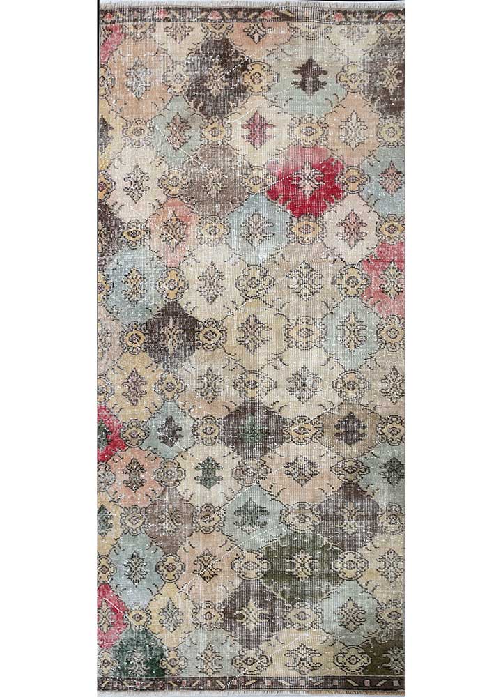 vintage beige and brown wool hand knotted Rug - HeadShot