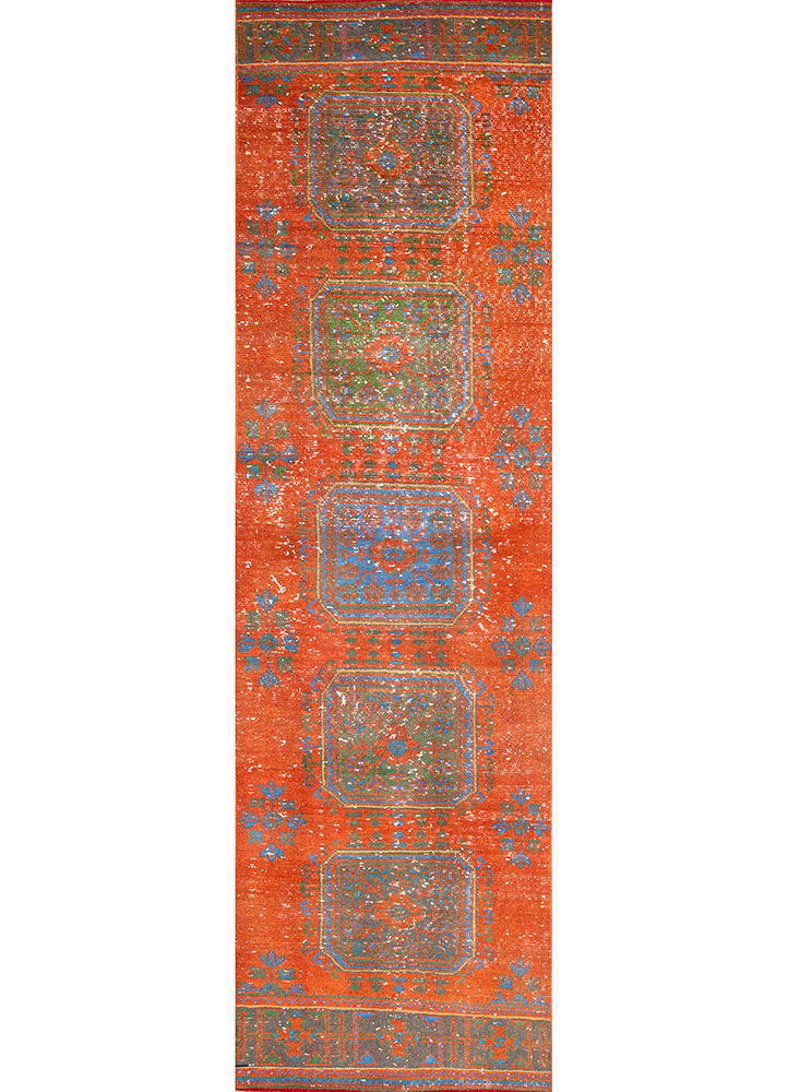 vintage red and orange wool hand knotted Rug - HeadShot