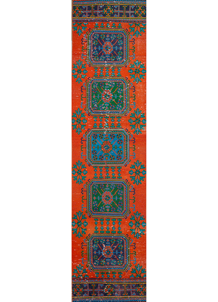 vintage red and orange wool hand knotted Rug - HeadShot