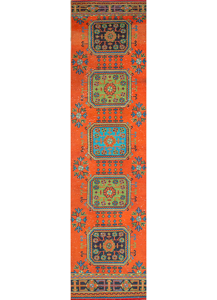 vintage red and orange wool hand knotted Rug - HeadShot