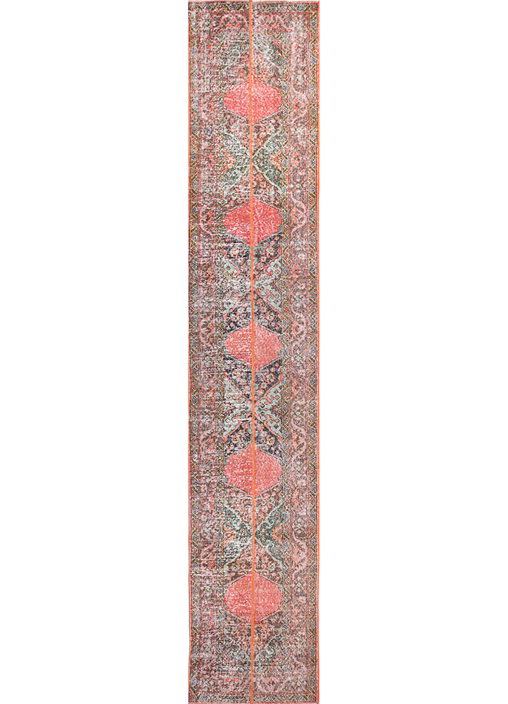vintage red and orange wool hand knotted Rug - HeadShot