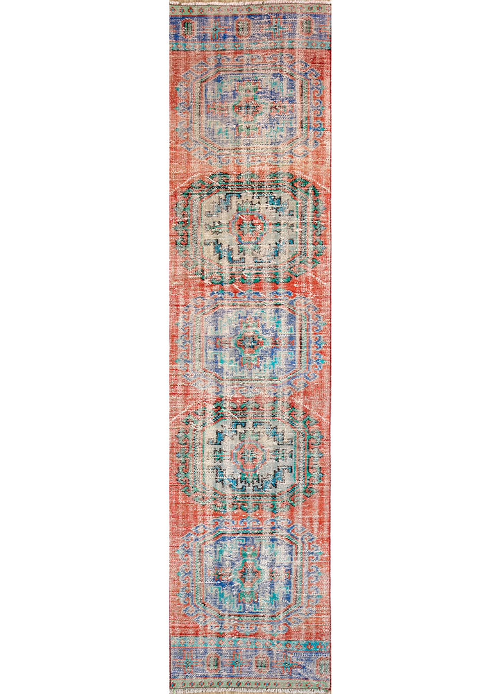 vintage red and orange wool hand knotted Rug - HeadShot
