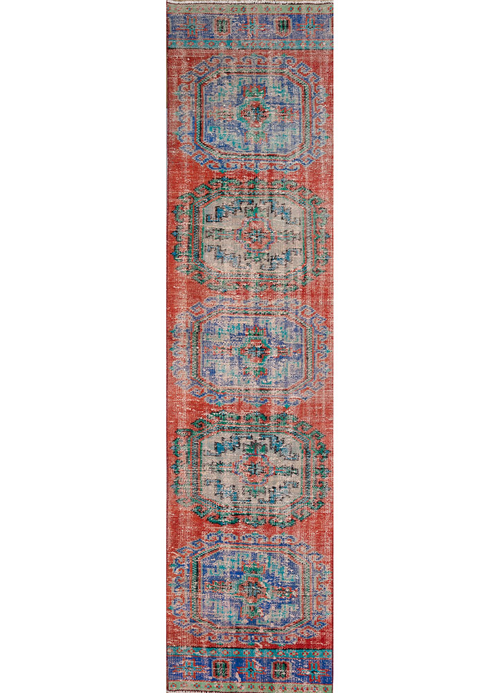 vintage red and orange wool hand knotted Rug - HeadShot