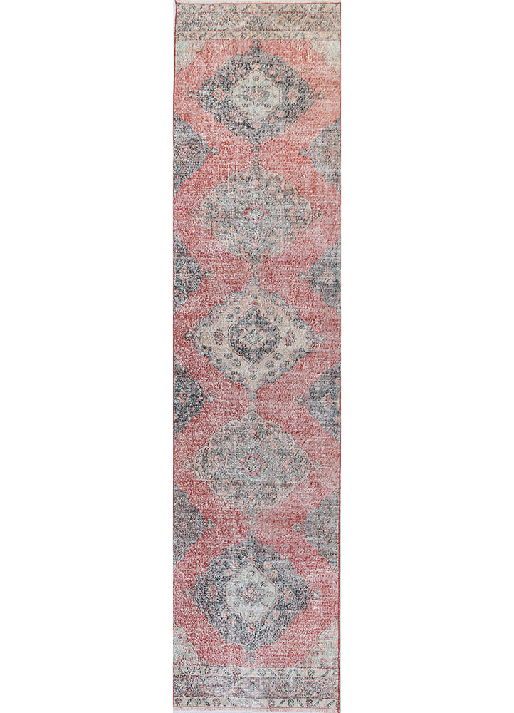 vintage red and orange wool hand knotted Rug - HeadShot