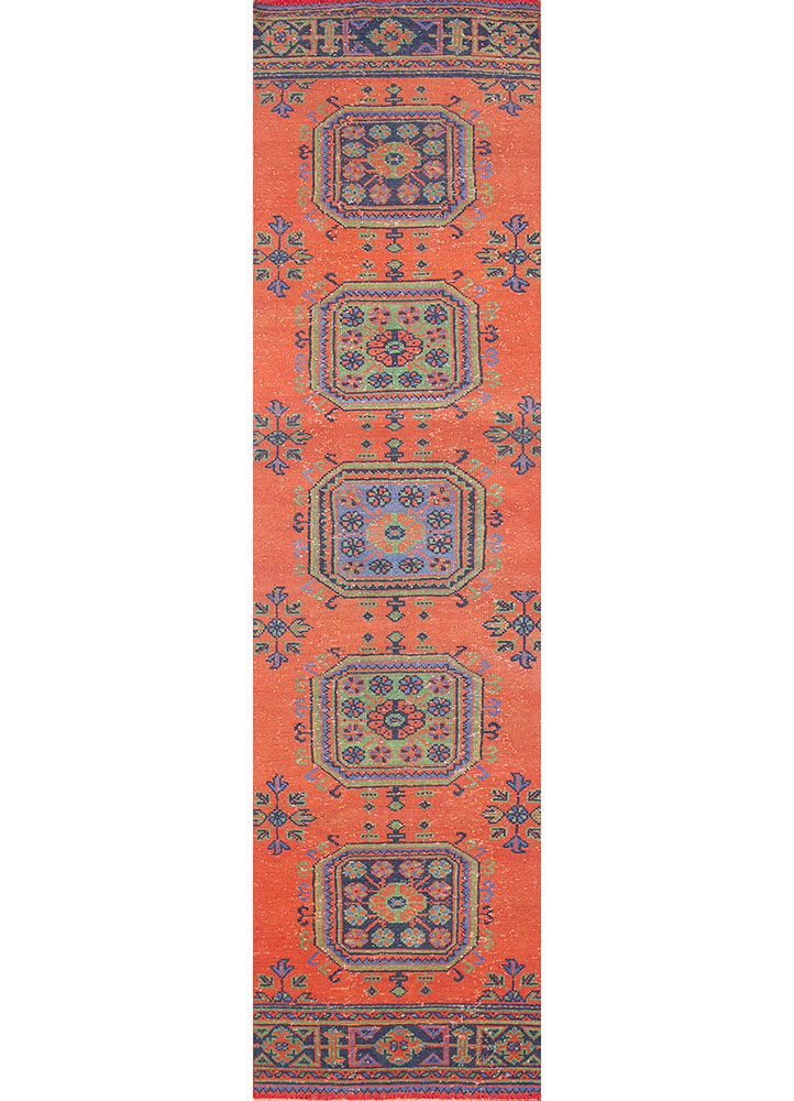 vintage red and orange wool hand knotted Rug - HeadShot