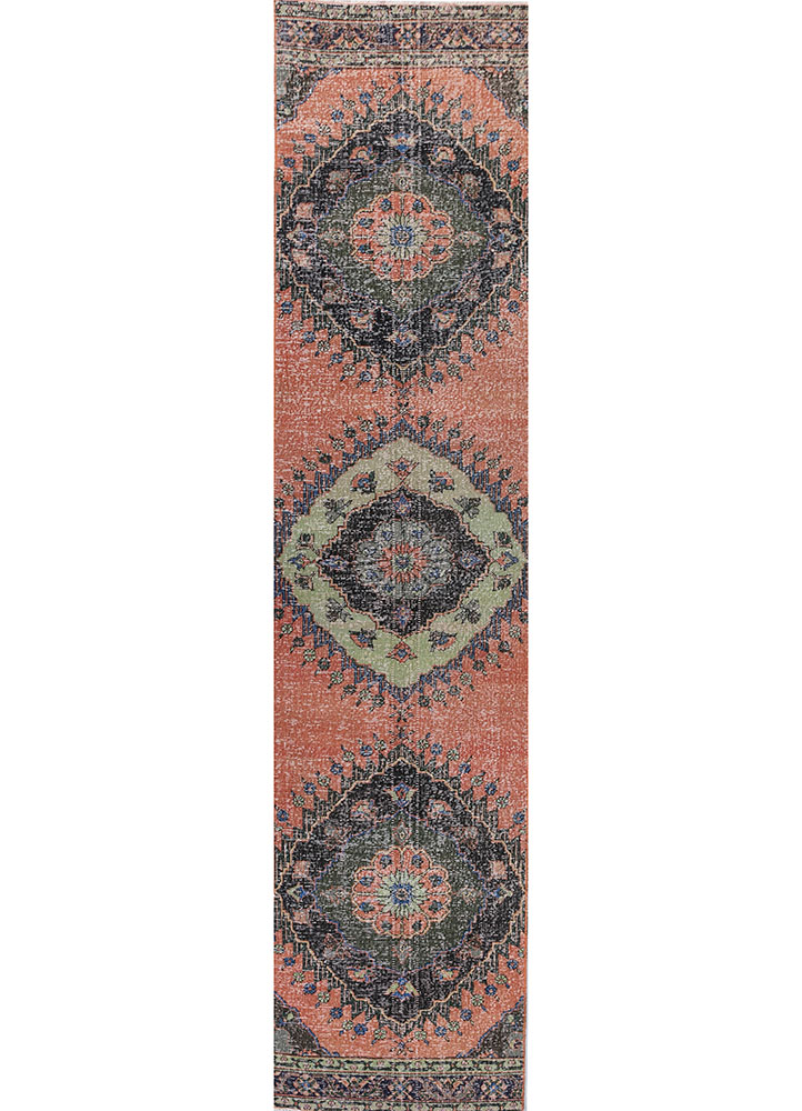 vintage red and orange wool hand knotted Rug - HeadShot