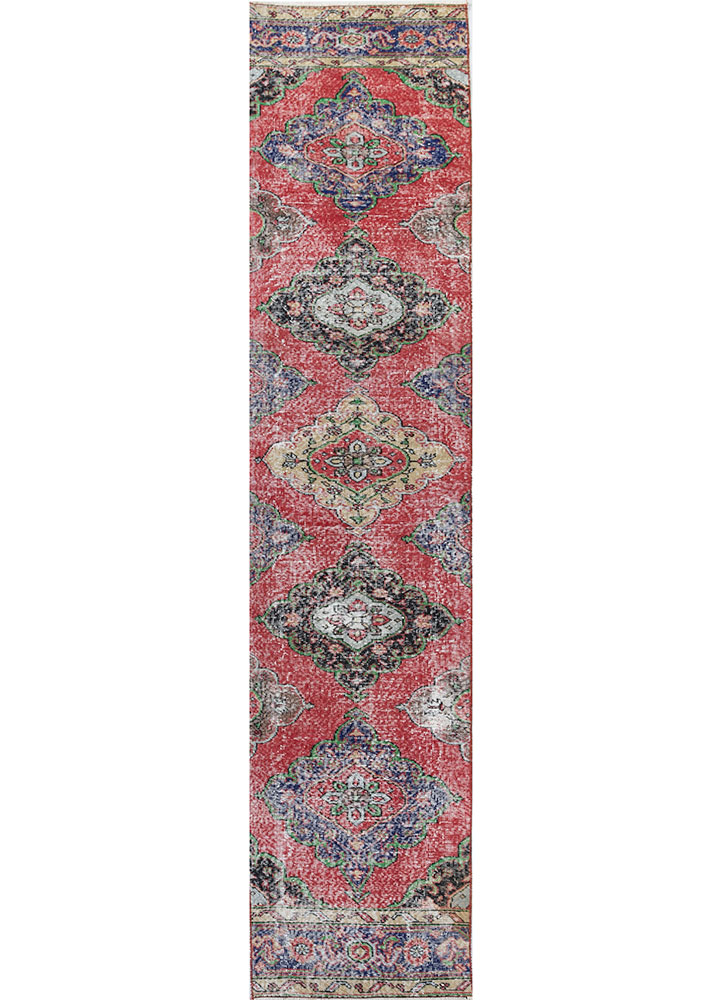 vintage red and orange wool hand knotted Rug - HeadShot