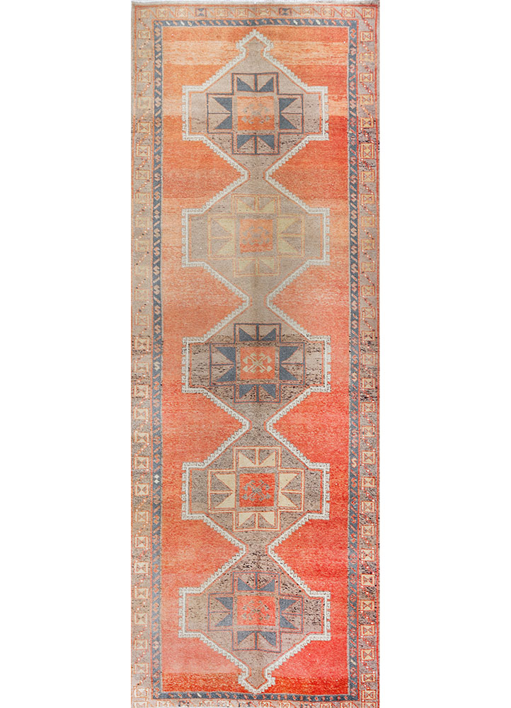 nuray red and orange wool hand knotted Rug - HeadShot