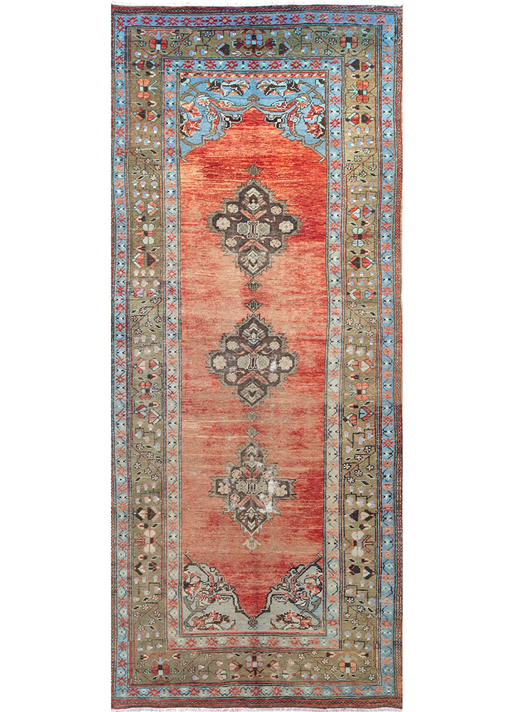 nuray red and orange wool hand knotted Rug - HeadShot
