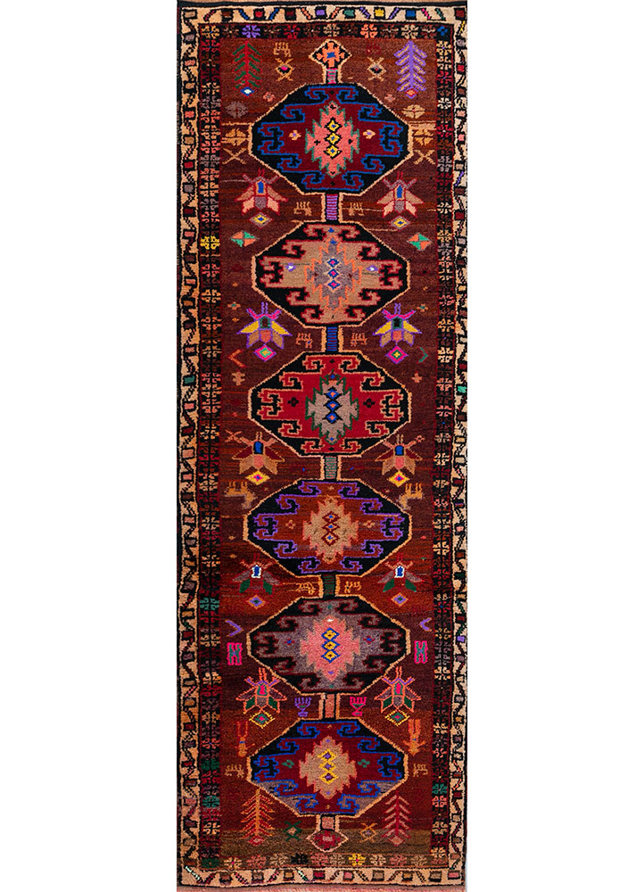 nuray red and orange wool hand knotted Rug - HeadShot