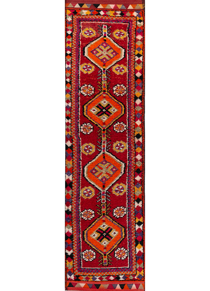 nuray red and orange wool hand knotted Rug - HeadShot