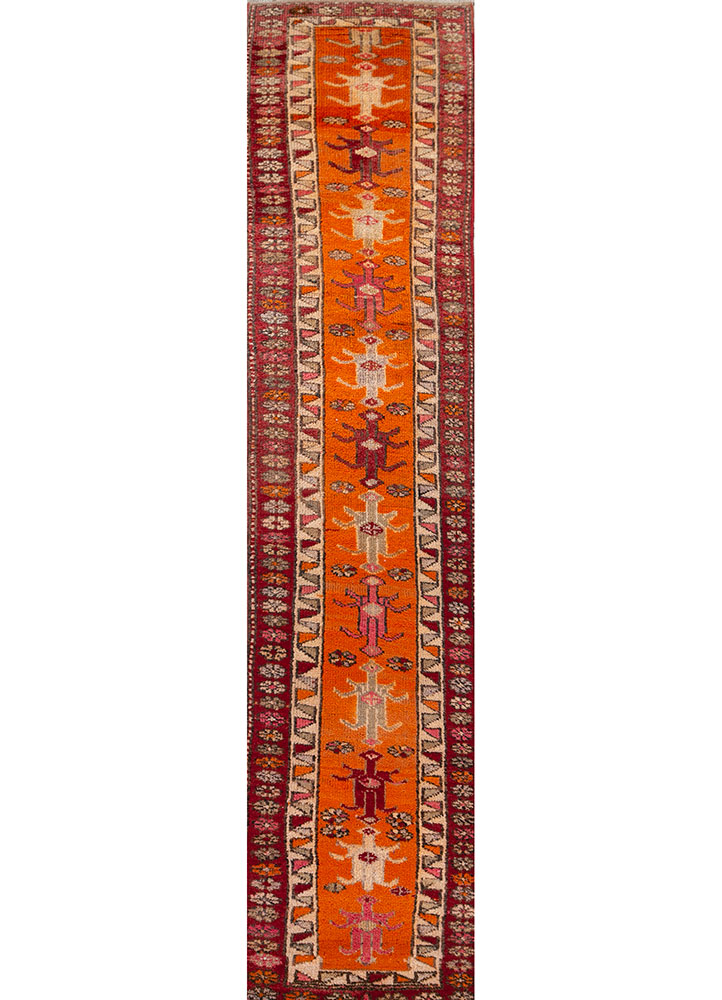 nuray red and orange wool hand knotted Rug - HeadShot