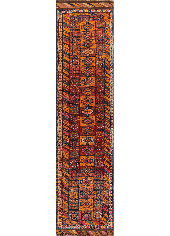 nuray red and orange wool hand knotted Rug - HeadShot
