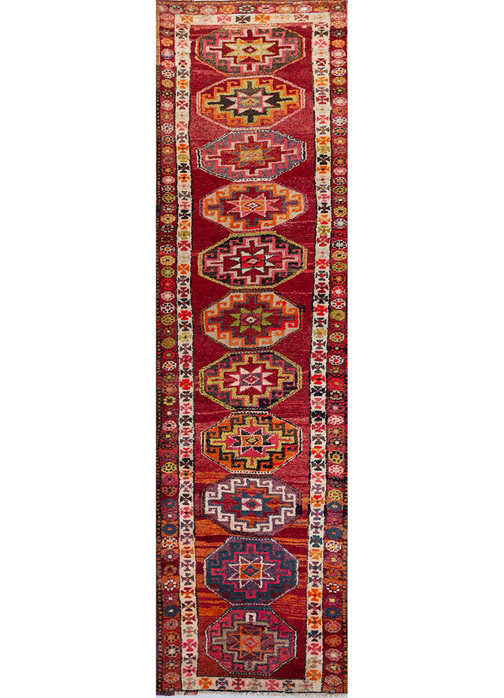 nuray red and orange wool hand knotted Rug - HeadShot