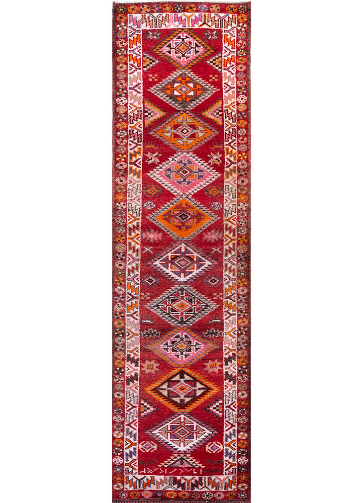nuray red and orange wool hand knotted Rug - HeadShot