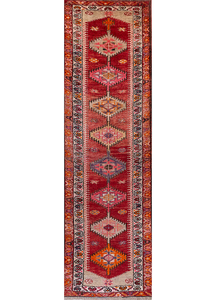 nuray red and orange wool hand knotted Rug - HeadShot