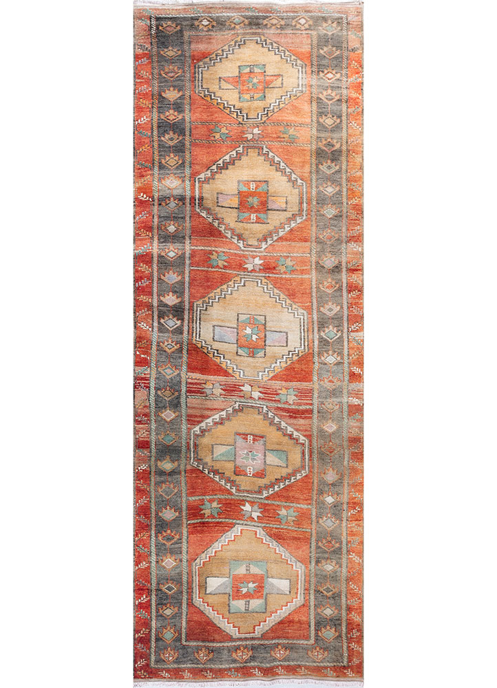 nuray red and orange wool hand knotted Rug - HeadShot