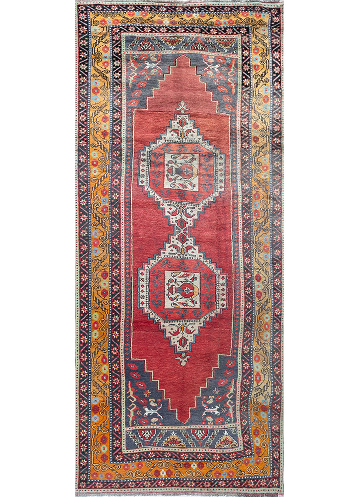 nuray red and orange wool hand knotted Rug - HeadShot