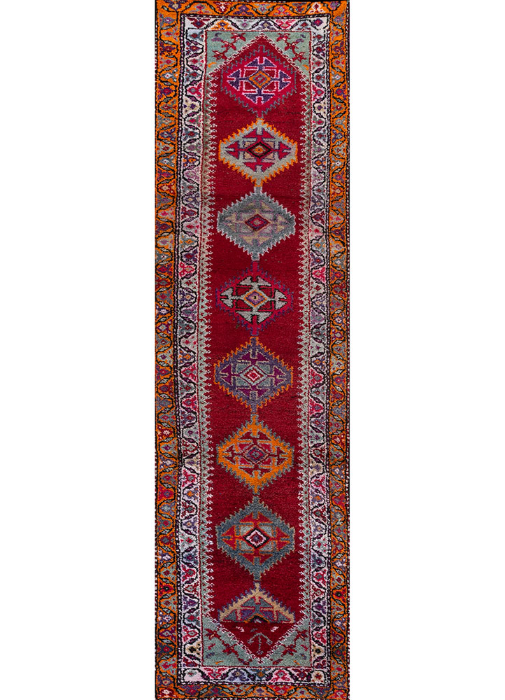 nuray red and orange wool hand knotted Rug - HeadShot